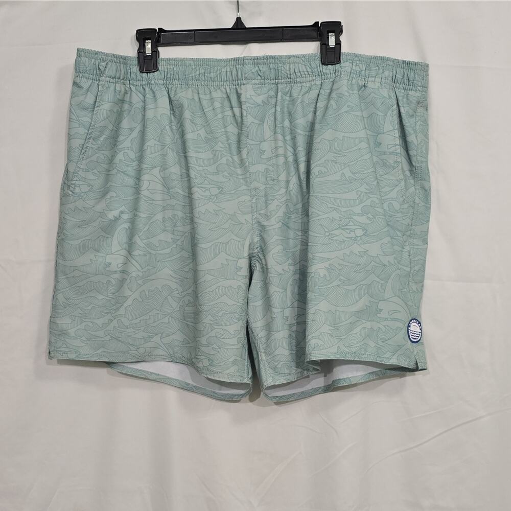 AFTCO Light Blue XXL Swim Shorts Fish Print, Adjustable Waist Pockets